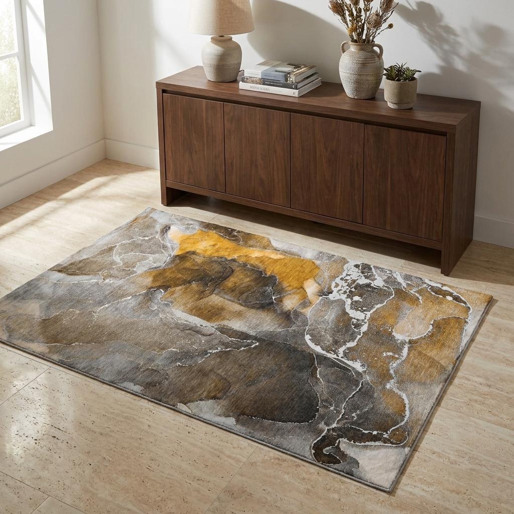 3' X 5' Brown And Taupe Abstract Shag Washable Area Rug With UV Protection - HomeRoots - Flyclothing LLC