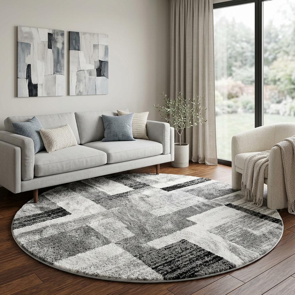 8' Brown And Taupe Abstract Shag Washable Round Rug With UV Protection - HomeRoots - Flyclothing LLC