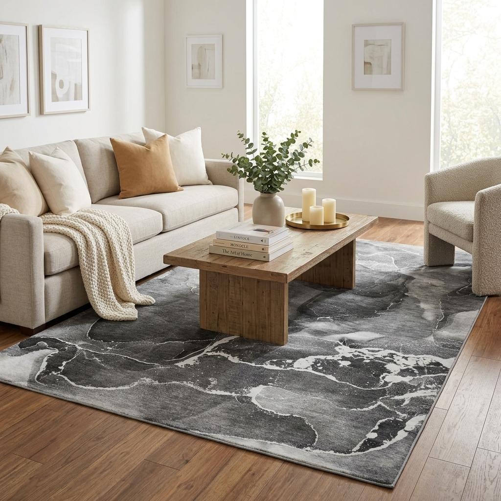 5' X 8' Gray And Charcoal Abstract Shag Washable Area Rug With UV Protection - HomeRoots - Flyclothing LLC