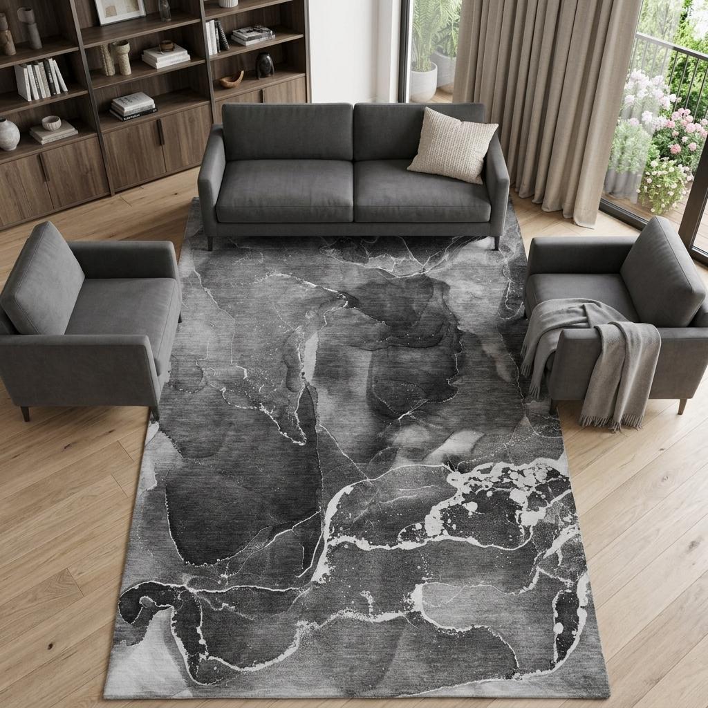 8' X 10' Gray And Charcoal Abstract Shag Washable Area Rug With UV Protection - HomeRoots - Flyclothing LLC