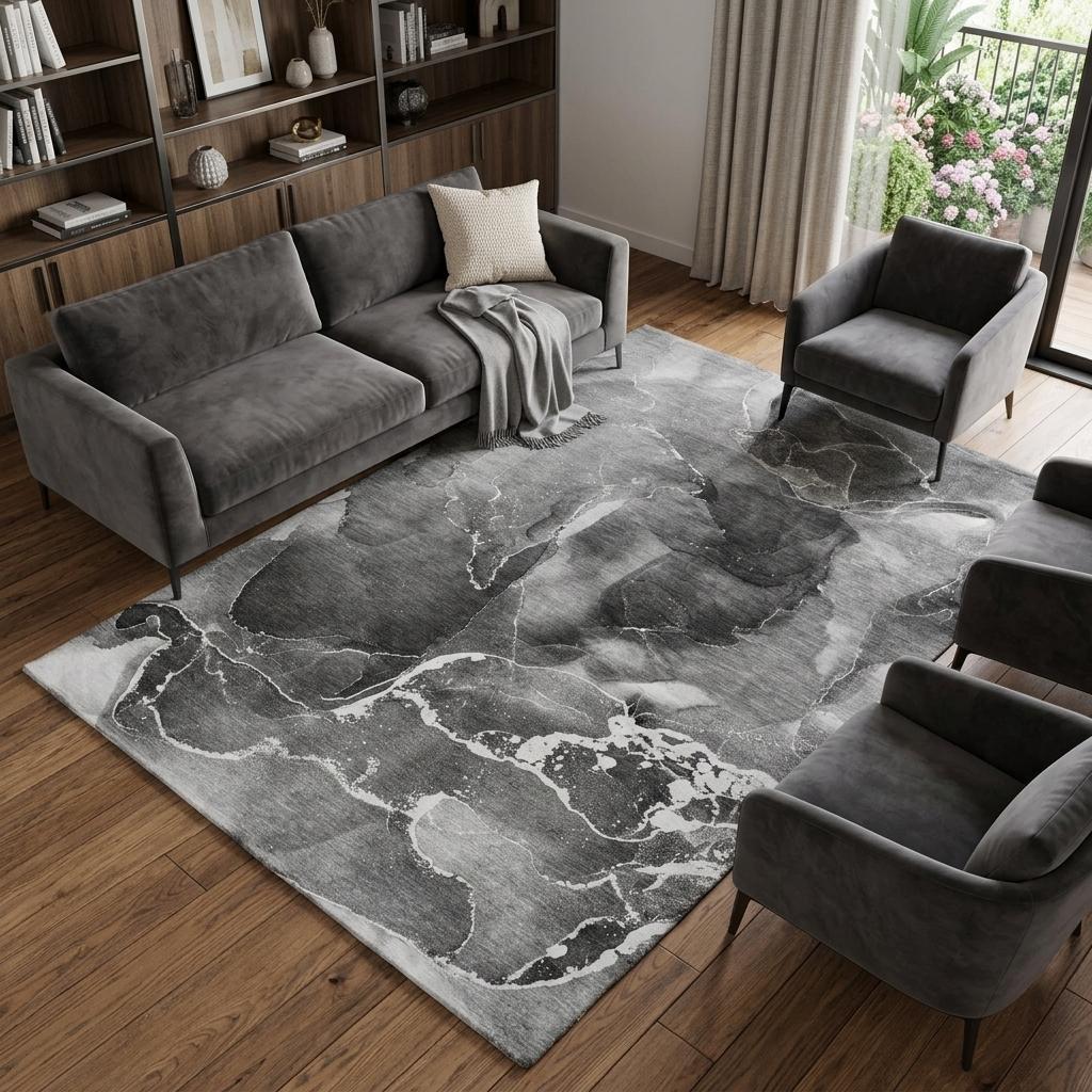 9' X 12' Gray And Charcoal Abstract Shag Washable Area Rug With UV Protection - HomeRoots - Flyclothing LLC
