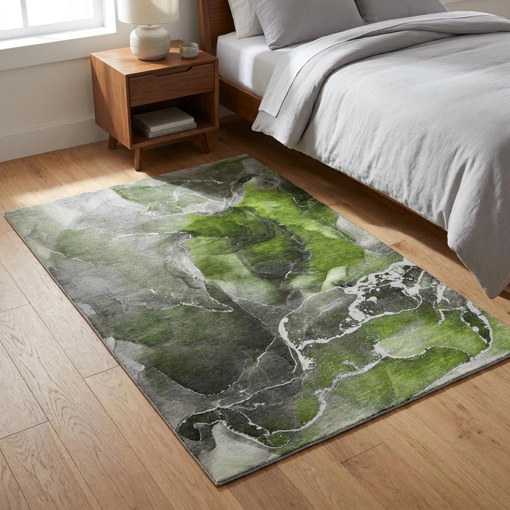 3' X 5' Green And Gray Abstract Shag Washable Area Rug With UV Protection - HomeRoots - Flyclothing LLC