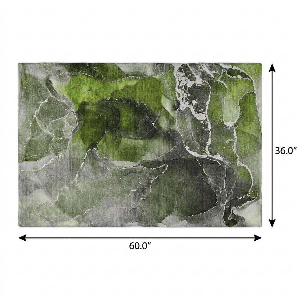 3' X 5' Green And Gray Abstract Shag Washable Area Rug With UV Protection - HomeRoots - Flyclothing LLC