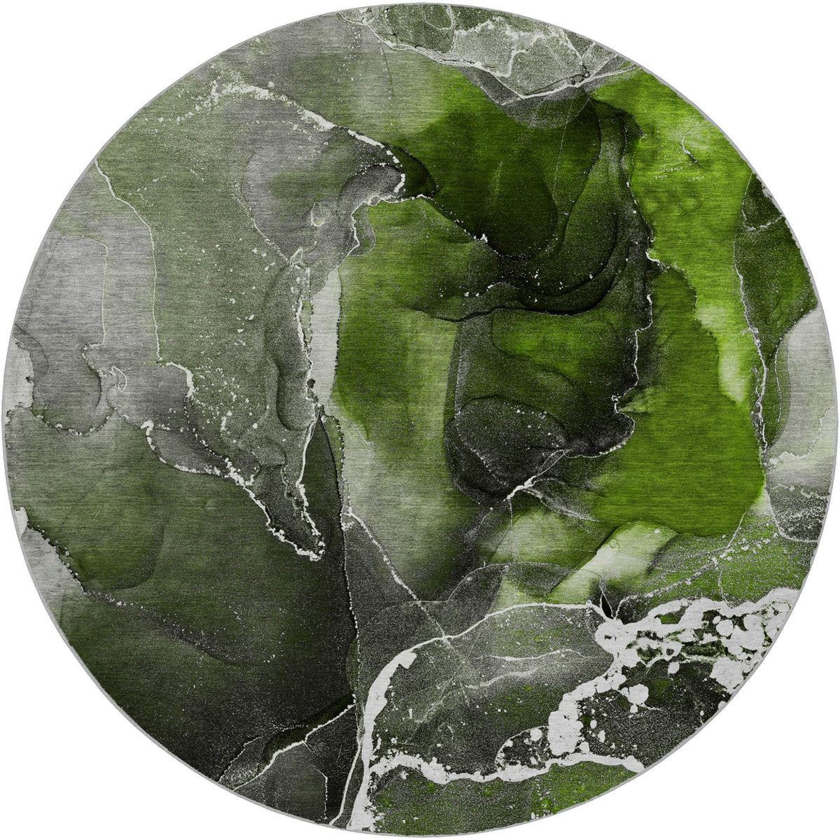 8' Green And Gray Abstract Shag Washable Round Rug With UV Protection - HomeRoots - Flyclothing LLC