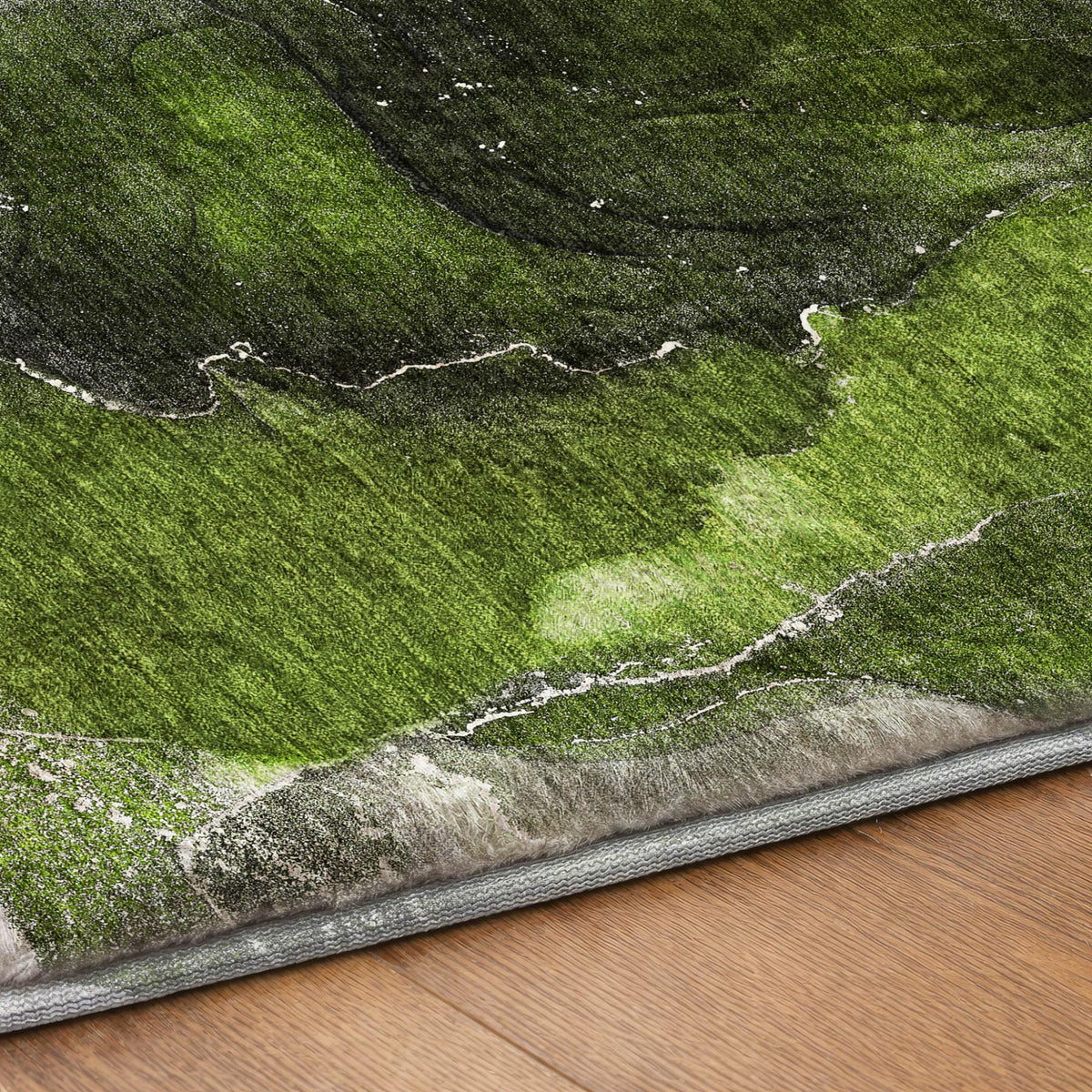 8' Green And Gray Abstract Shag Washable Round Rug With UV Protection - HomeRoots - Flyclothing LLC
