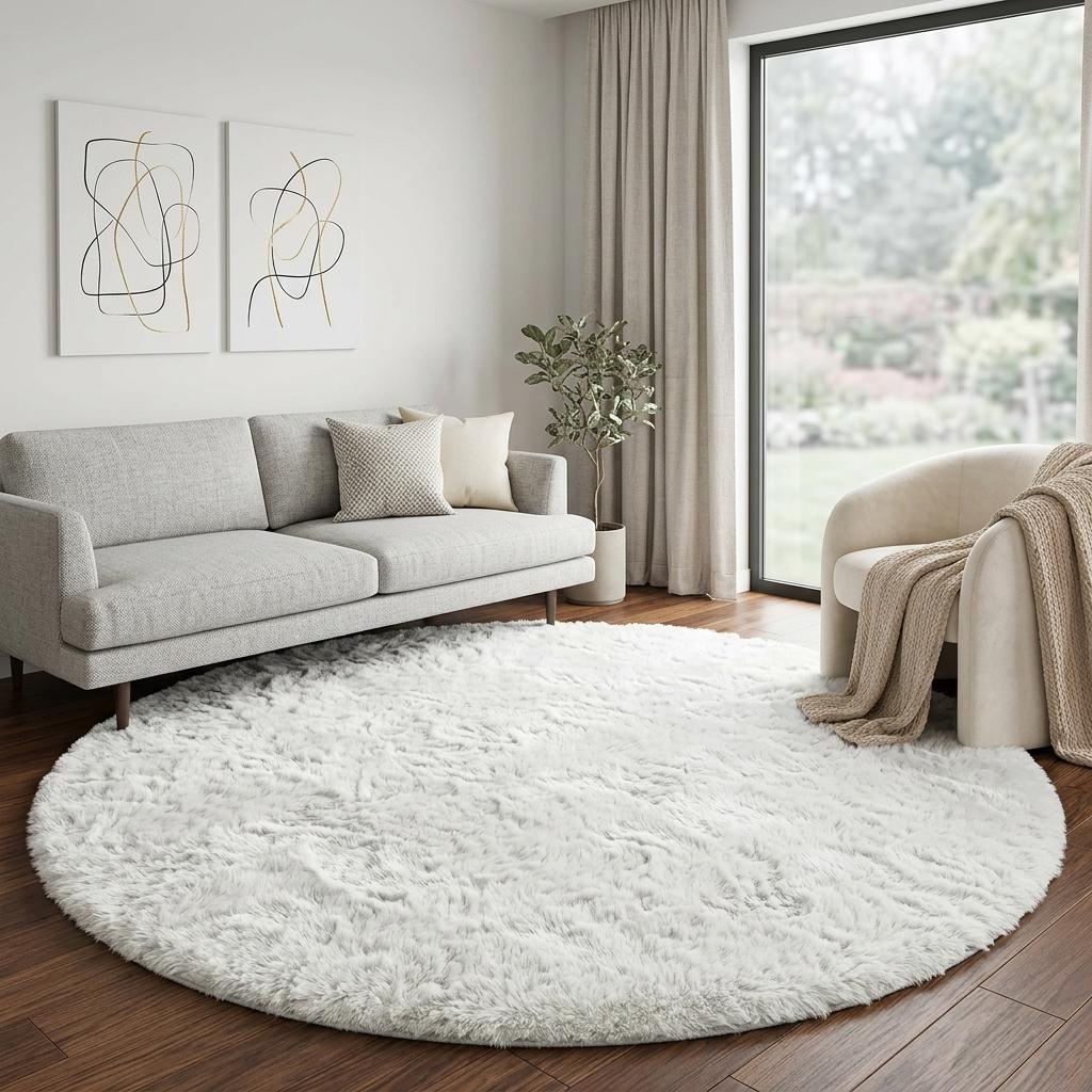 8' Green And Gray Abstract Shag Washable Round Rug With UV Protection - HomeRoots - Flyclothing LLC