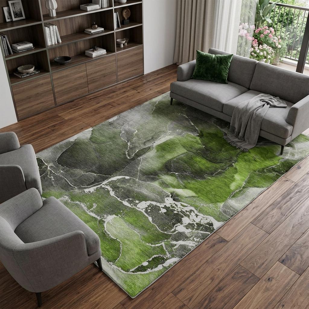 8' X 10' Green And Gray Abstract Shag Washable Area Rug With UV Protection - HomeRoots - Flyclothing LLC