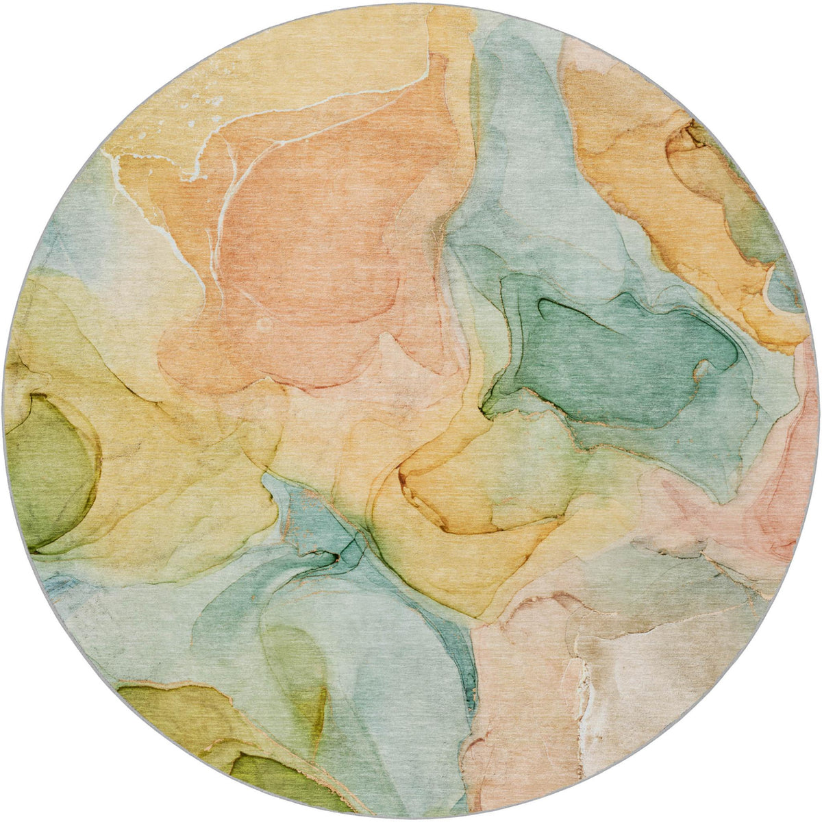 8' Blue And Teal Abstract Shag Washable Round Rug With UV Protection - HomeRoots - Flyclothing LLC