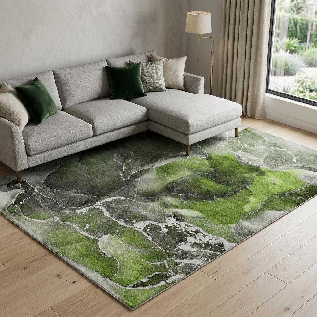 9' X 12' Green And Gray Abstract Shag Washable Area Rug With UV Protection - HomeRoots - Flyclothing LLC