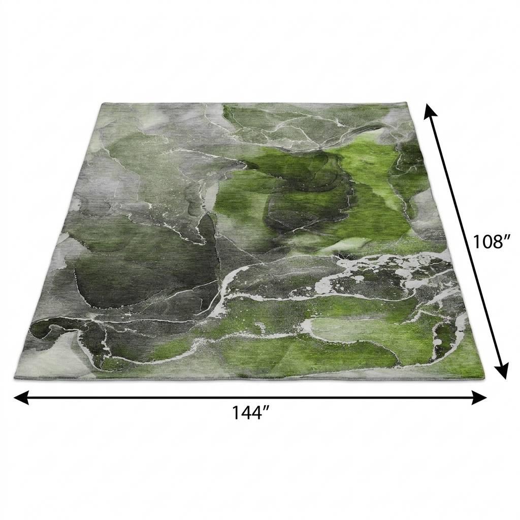 9' X 12' Green And Gray Abstract Shag Washable Area Rug With UV Protection - HomeRoots - Flyclothing LLC