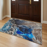 3' X 5' Navy Blue And Brown Abstract Shag Washable Area Rug With UV Protection - HomeRoots - Flyclothing LLC