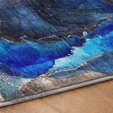 3' X 5' Navy Blue And Brown Abstract Shag Washable Area Rug With UV Protection - HomeRoots - Flyclothing LLC