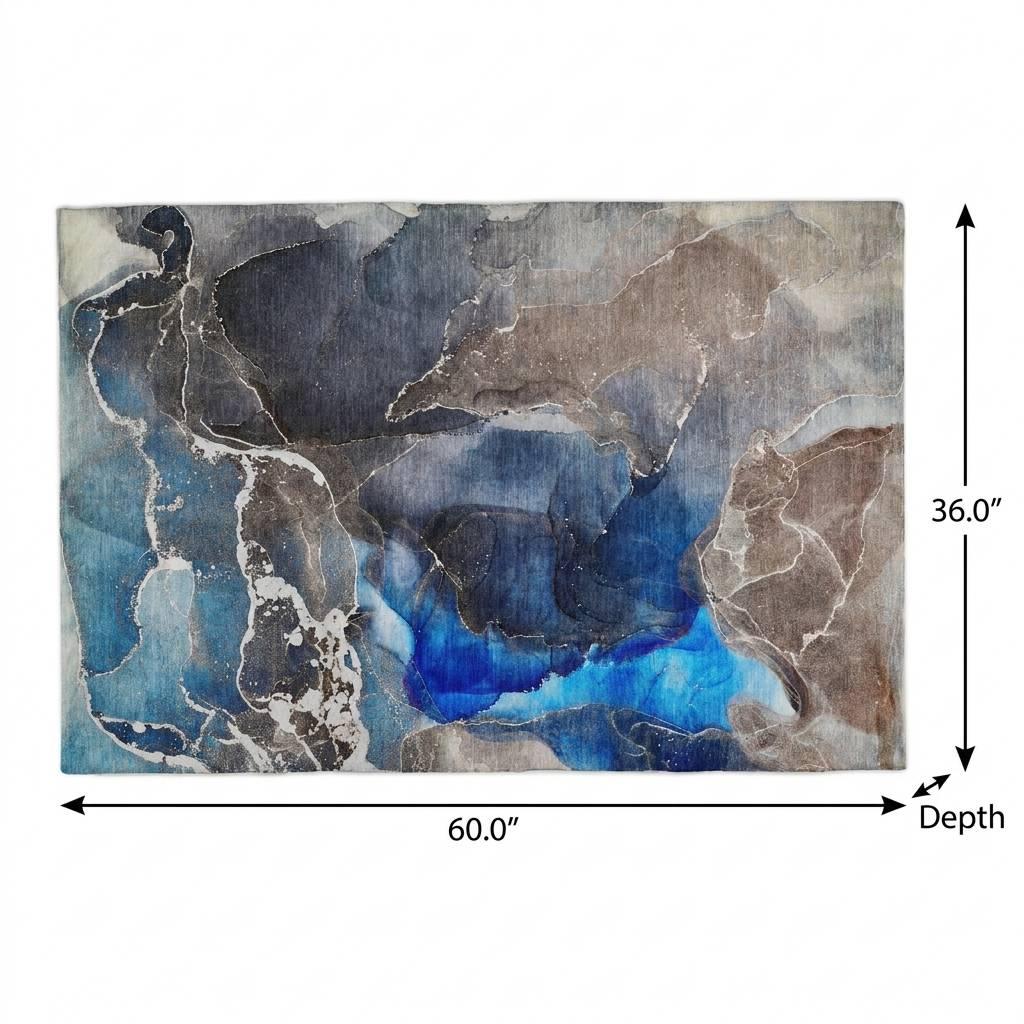 3' X 5' Navy Blue And Brown Abstract Shag Washable Area Rug With UV Protection - HomeRoots - Flyclothing LLC