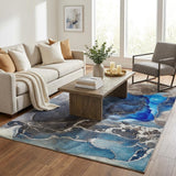 5' X 8' Navy Blue And Brown Abstract Shag Washable Area Rug With UV Protection - HomeRoots - Flyclothing LLC