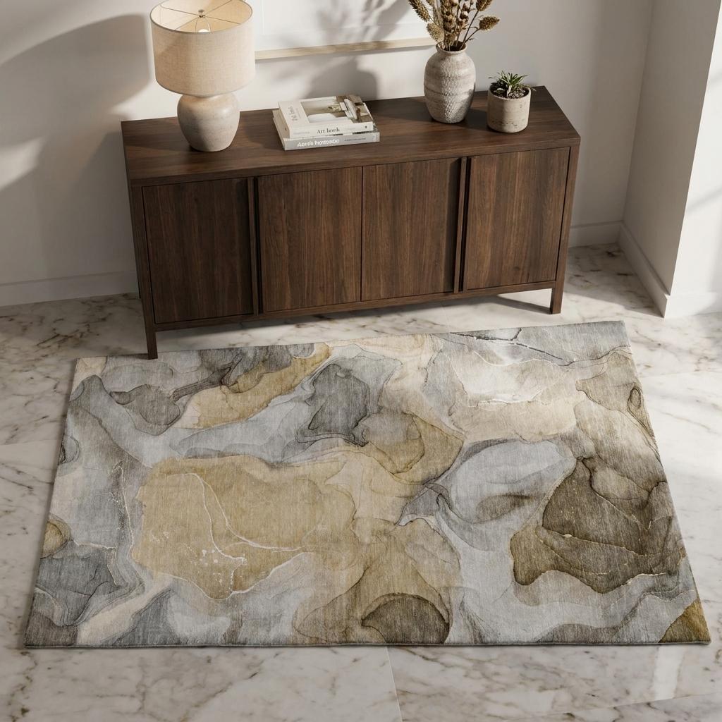 3' X 5' Brown And Taupe Abstract Shag Washable Area Rug With UV Protection - HomeRoots - Flyclothing LLC