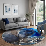 8' Navy Blue And Brown Abstract Shag Washable Round Rug With UV Protection - HomeRoots - Flyclothing LLC