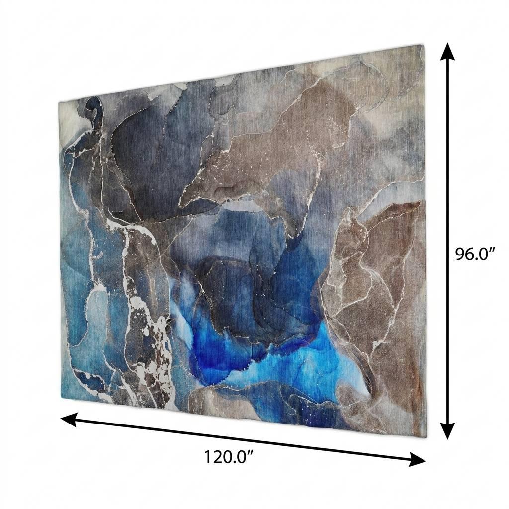 8' X 10' Navy Blue And Brown Abstract Shag Washable Area Rug With UV Protection - HomeRoots - Flyclothing LLC