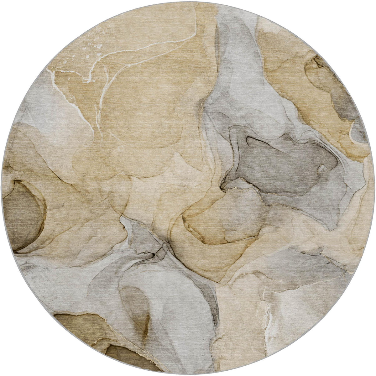 8' Brown And Taupe Abstract Shag Washable Round Rug With UV Protection - HomeRoots - Flyclothing LLC