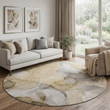 8' Brown And Taupe Abstract Shag Washable Round Rug With UV Protection - HomeRoots - Flyclothing LLC