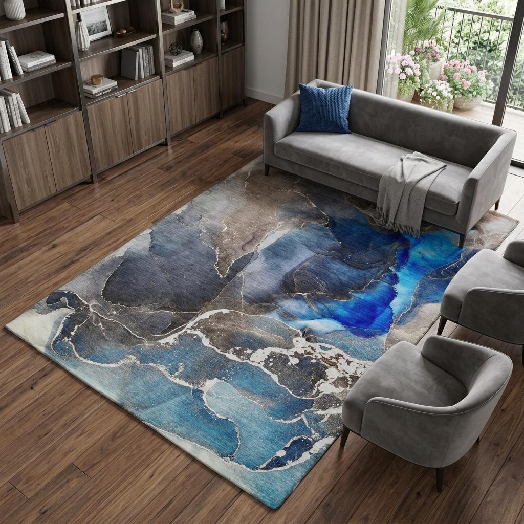 9' X 12' Navy Blue And Brown Abstract Shag Washable Area Rug With UV Protection - HomeRoots - Flyclothing LLC