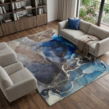 10' X 14' Navy Blue And Brown Abstract Shag Washable Area Rug With UV Protection - HomeRoots - Flyclothing LLC