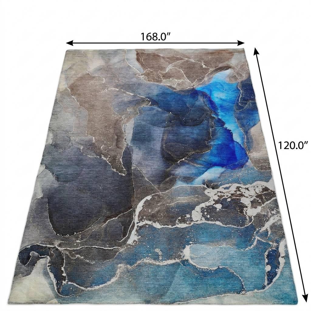 10' X 14' Navy Blue And Brown Abstract Shag Washable Area Rug With UV Protection - HomeRoots - Flyclothing LLC