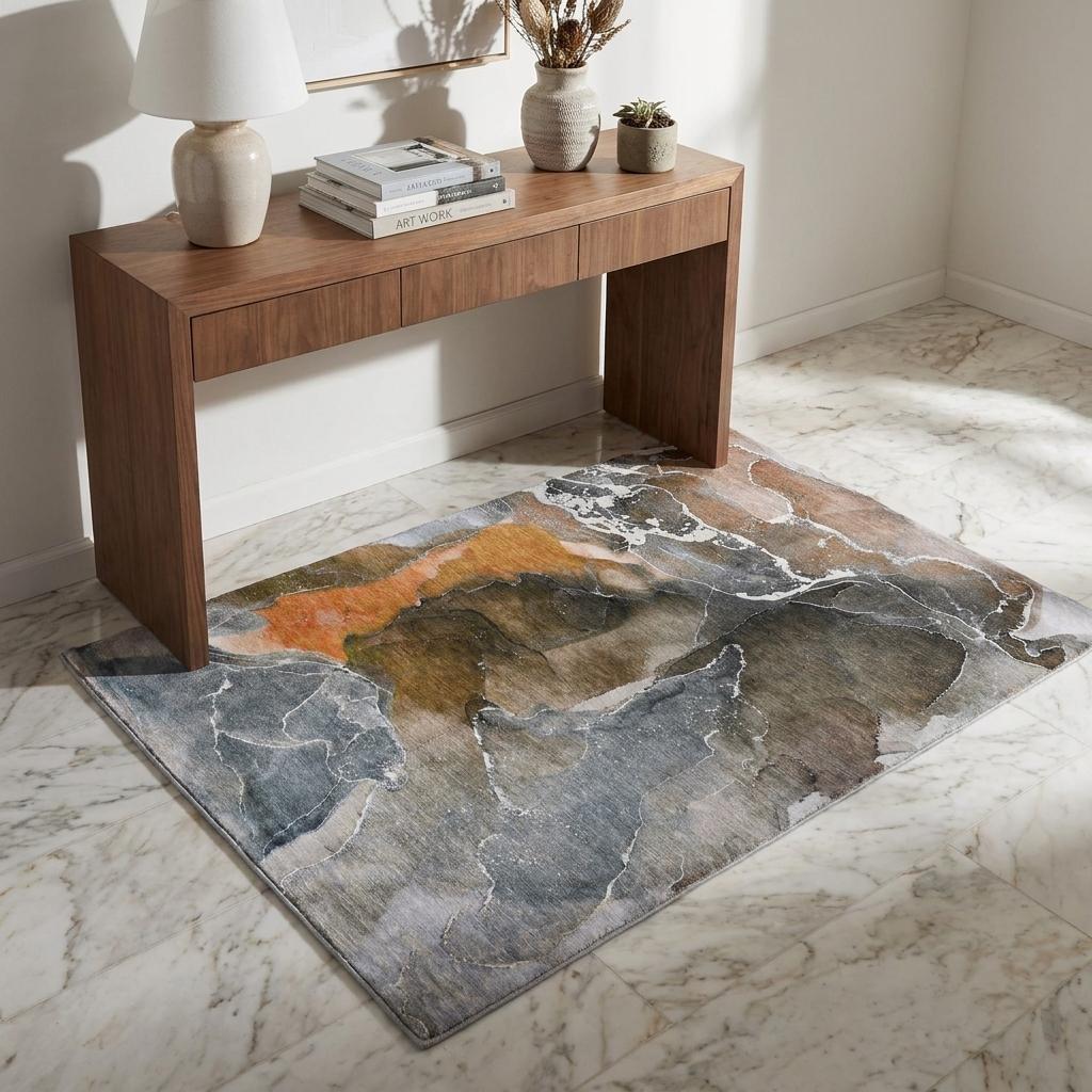 3' X 5' Orange And Brown Abstract Shag Washable Area Rug With UV Protection - HomeRoots - Flyclothing LLC