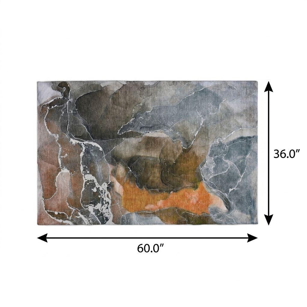 3' X 5' Orange And Brown Abstract Shag Washable Area Rug With UV Protection - HomeRoots - Flyclothing LLC