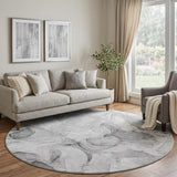 8' Gray And Charcoal Abstract Shag Washable Round Rug With UV Protection - HomeRoots - Flyclothing LLC