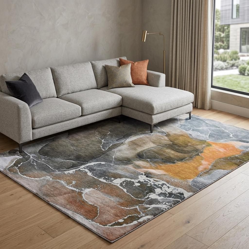 10' X 14' Orange And Brown Abstract Shag Washable Area Rug With UV Protection - HomeRoots - Flyclothing LLC