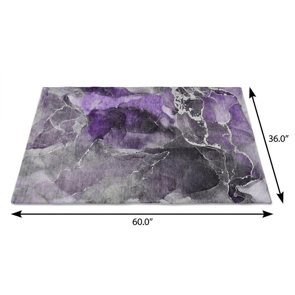3' X 5' Purple And Gray Abstract Shag Washable Area Rug With UV Protection - HomeRoots - Flyclothing LLC