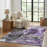 5' X 8' Purple And Gray Abstract Shag Washable Area Rug With UV Protection - HomeRoots - Flyclothing LLC