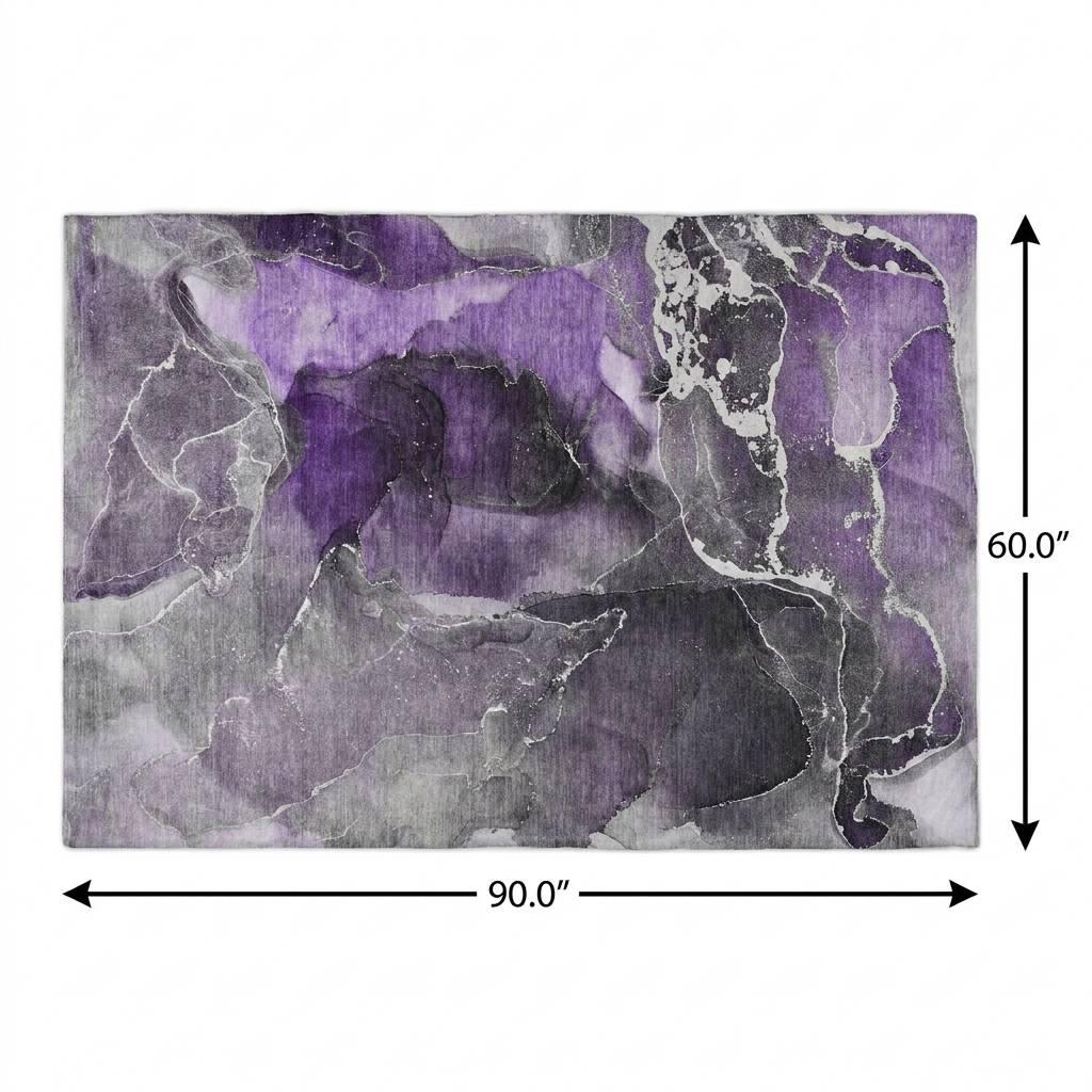 5' X 8' Purple And Gray Abstract Shag Washable Area Rug With UV Protection - HomeRoots - Flyclothing LLC