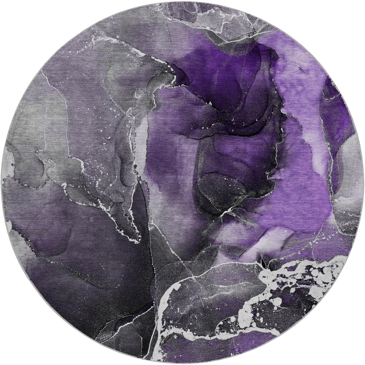 8' Purple And Gray Abstract Shag Washable Round Rug With UV Protection - HomeRoots - Flyclothing LLC