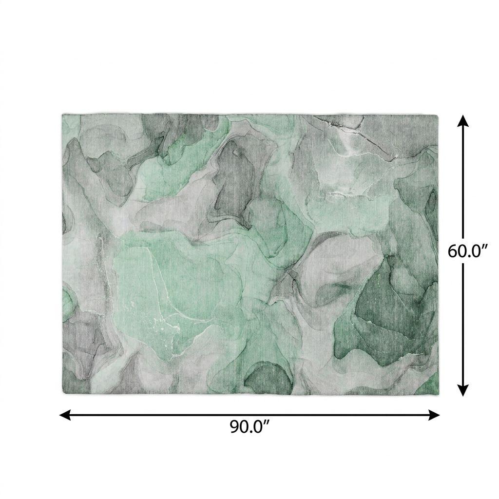 5' X 8' Green And Mint Green Abstract Shag Washable Area Rug With UV Protection - HomeRoots - Flyclothing LLC