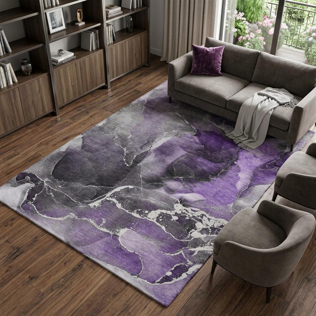 9' X 12' Purple And Gray Abstract Shag Washable Area Rug With UV Protection - HomeRoots - Flyclothing LLC