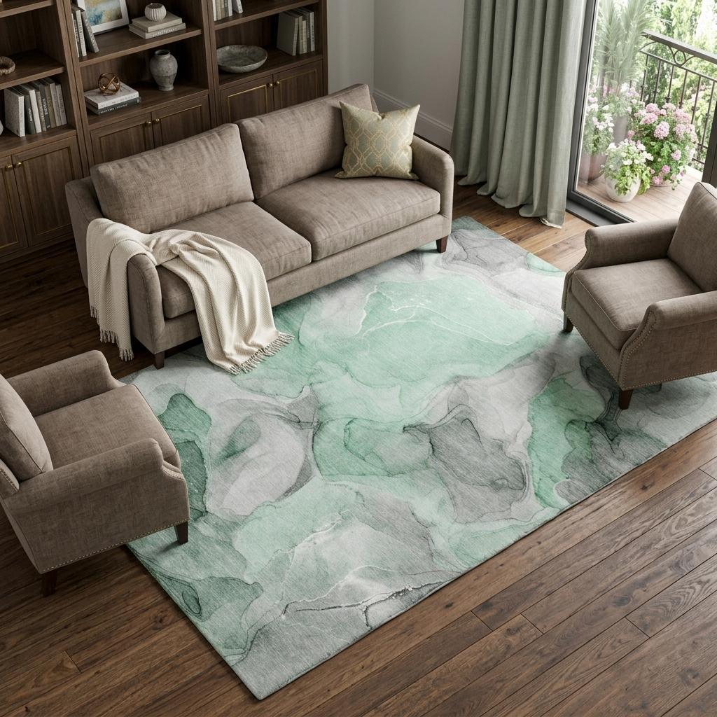 10' X 14' Green And Mint Green Abstract Shag Washable Area Rug With UV Protection - HomeRoots - Flyclothing LLC
