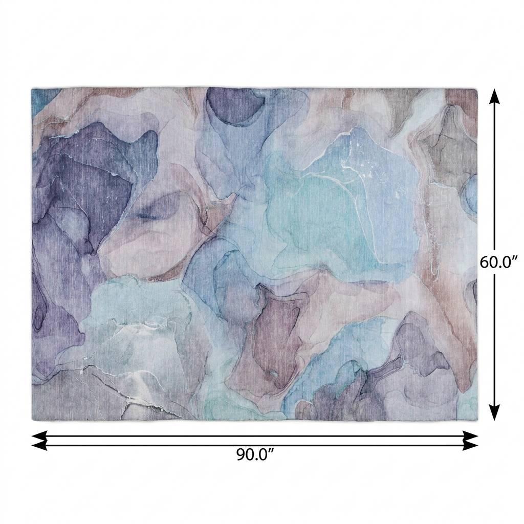 5' X 8' Navy Blue And Blue Abstract Shag Washable Area Rug With UV Protection - HomeRoots - Flyclothing LLC