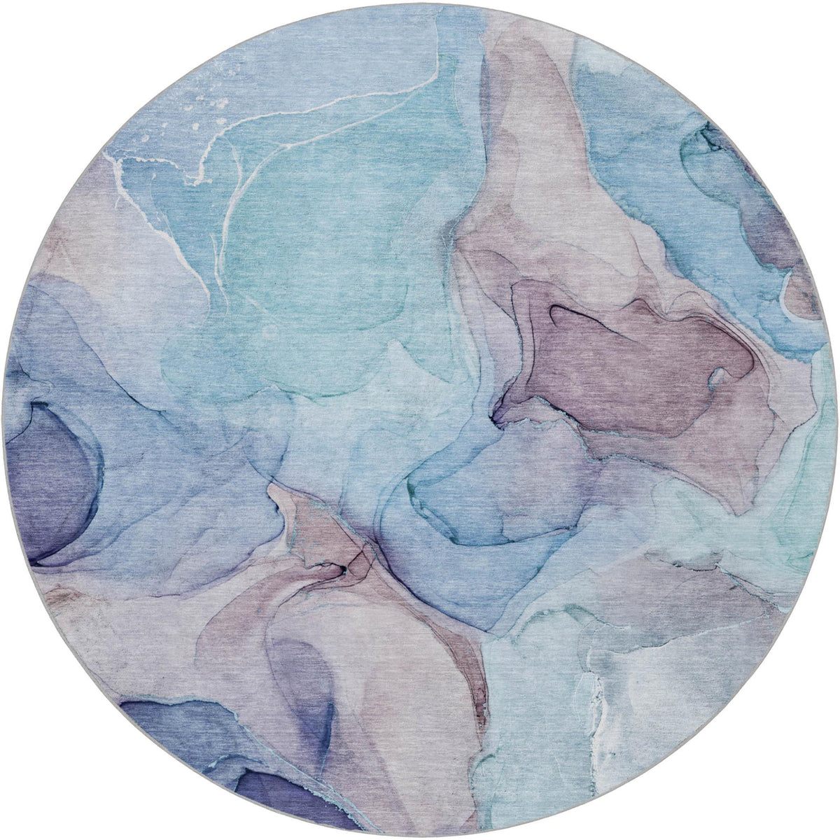 8' Navy Blue And Blue Abstract Shag Washable Round Rug With UV Protection - HomeRoots - Flyclothing LLC