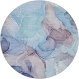 8' Navy Blue And Blue Abstract Shag Washable Round Rug With UV Protection - HomeRoots - Flyclothing LLC