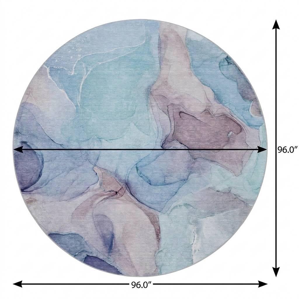 8' Navy Blue And Blue Abstract Shag Washable Round Rug With UV Protection - HomeRoots - Flyclothing LLC