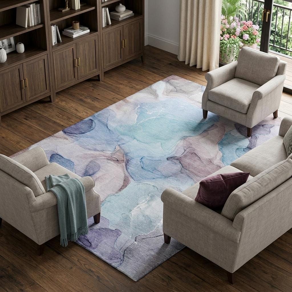 8' X 10' Navy Blue And Blue Abstract Shag Washable Area Rug With UV Protection - HomeRoots - Flyclothing LLC