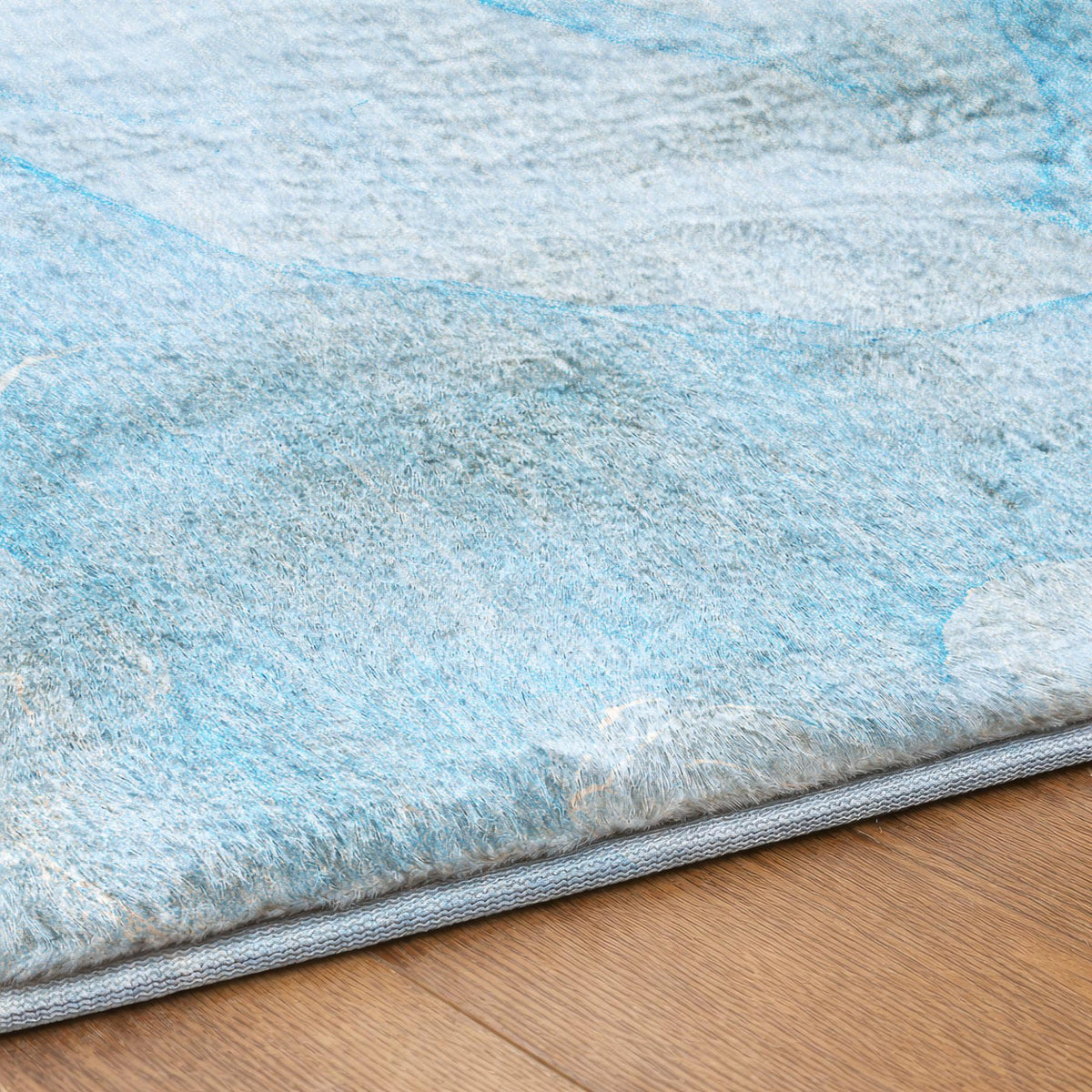 8' Blue And Denim Blue Abstract Shag Washable Round Rug With UV Protection - HomeRoots - Flyclothing LLC