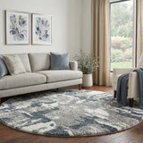 8' Blue And Denim Blue Abstract Shag Washable Round Rug With UV Protection - HomeRoots - Flyclothing LLC