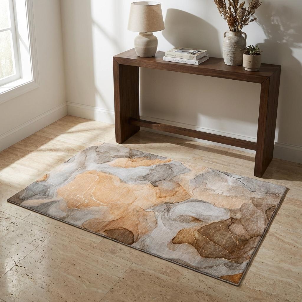 3' X 5' Orange And Peach Abstract Shag Washable Area Rug With UV Protection - HomeRoots - Flyclothing LLC