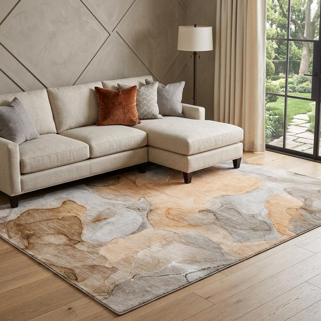 9' X 12' Orange And Peach Abstract Shag Washable Area Rug With UV Protection - HomeRoots - Flyclothing LLC