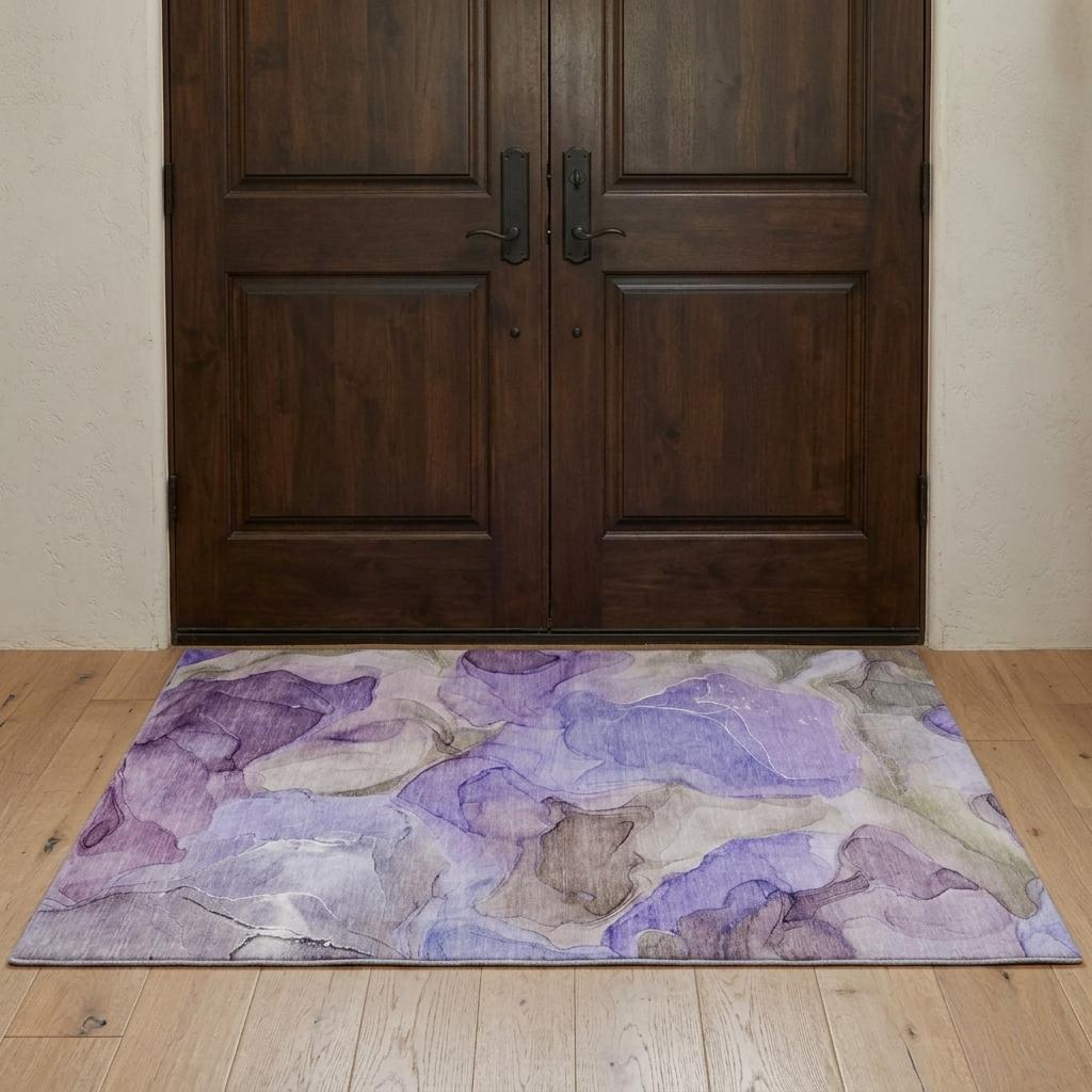 3' X 5' Purple And Lilac Abstract Shag Washable Area Rug With UV Protection - HomeRoots - Flyclothing LLC