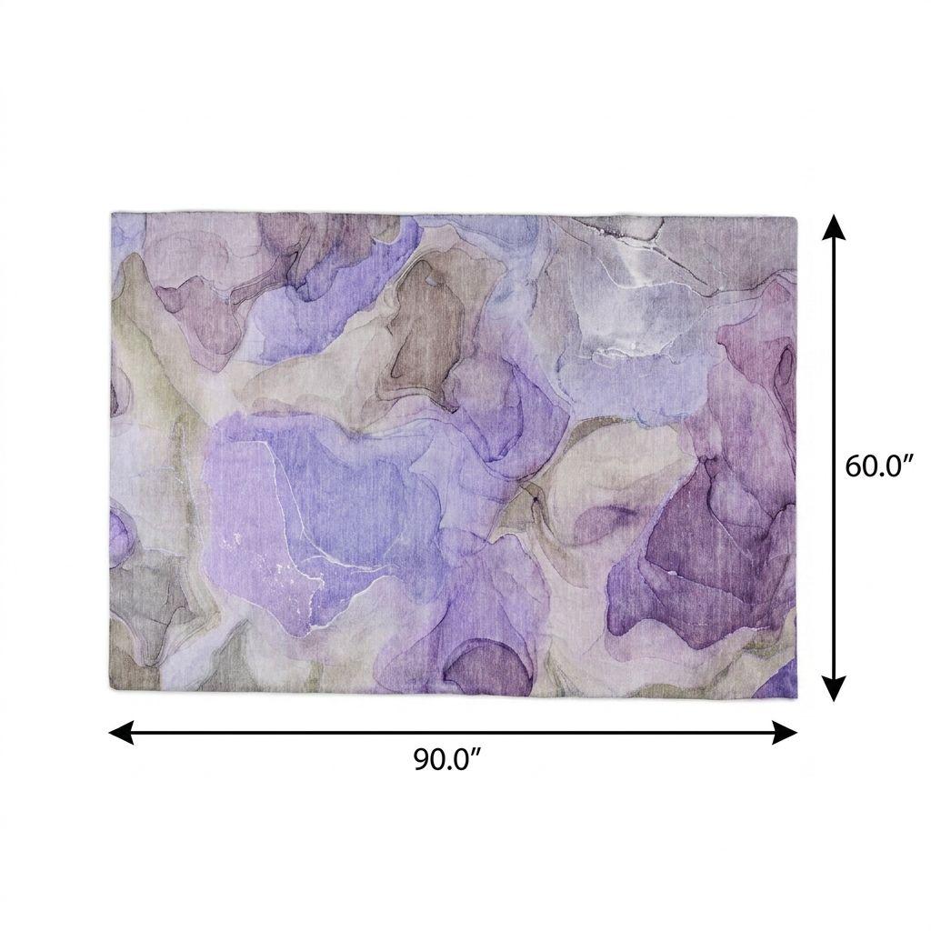 5' X 8' Purple And Lilac Abstract Shag Washable Area Rug With UV Protection - HomeRoots - Flyclothing LLC