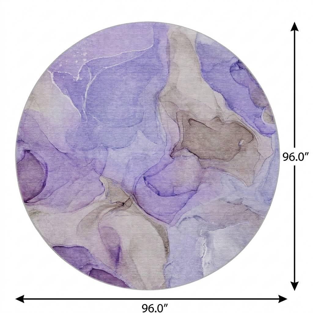 8' Purple And Lilac Abstract Shag Washable Round Rug With UV Protection - HomeRoots - Flyclothing LLC