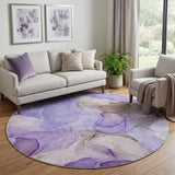 8' Purple And Lilac Abstract Shag Washable Round Rug With UV Protection - HomeRoots - Flyclothing LLC